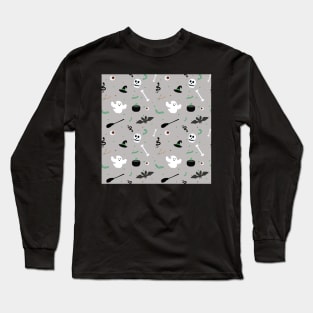 Gray Halloween Pattern Long Sleeve T-Shirt